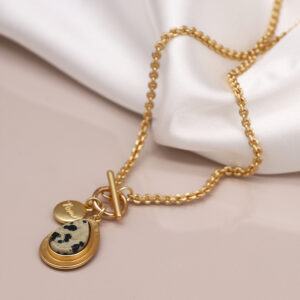POM - Matt gold Dalmation Jasper teardrop choker